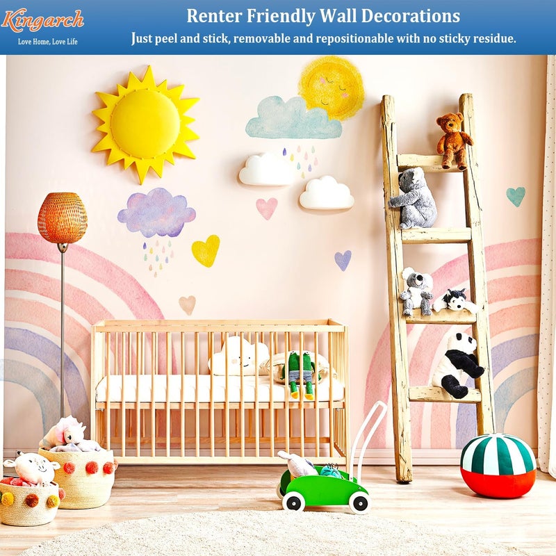 Kingarch Large Boho Rainbow Wall Decals, Clouds Sun Hearts Peel and Stick Fabric Nursery Wall Decor, Removable Home Room Wall Decor Murals Stickers for Kids Girls Toddler Bedroom Living Room Playroom - Image 4